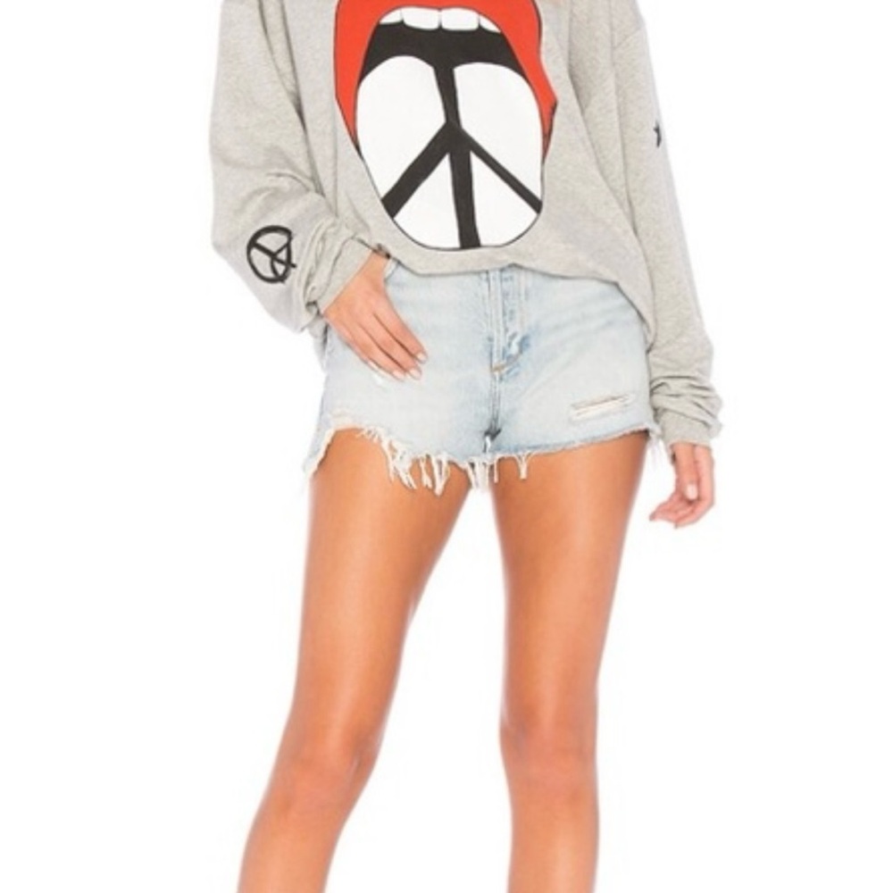 Lauren Moshi Gray Peace Sign Graphic Sweatshirt